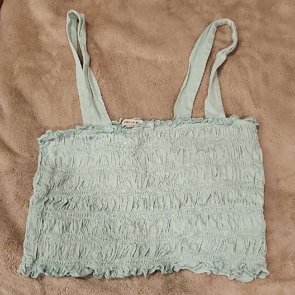 Light Blue Smocked Women's Crop Top